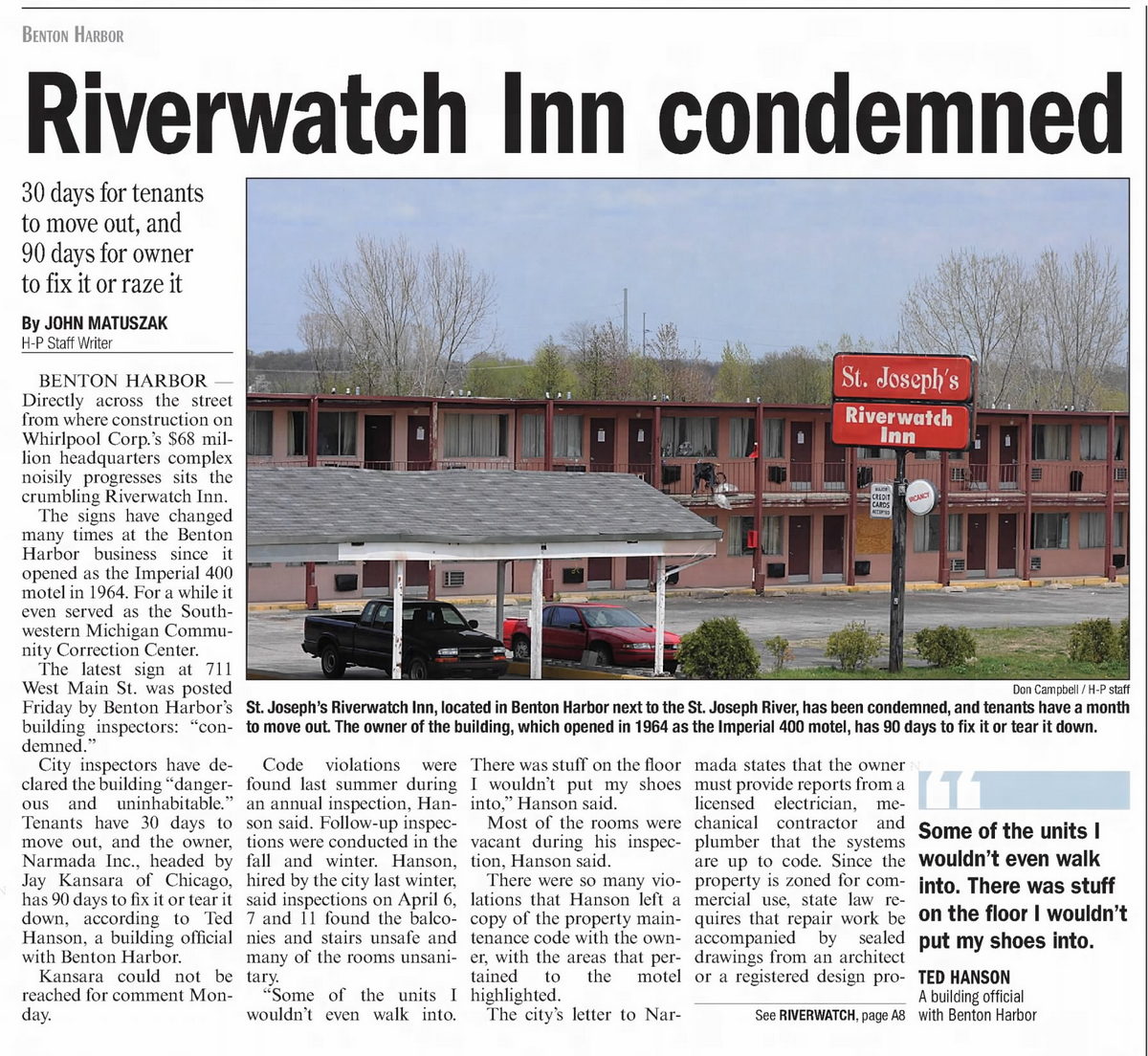 Imperial 400 Motel - May 2011 Article On Condemnation (newer photo)